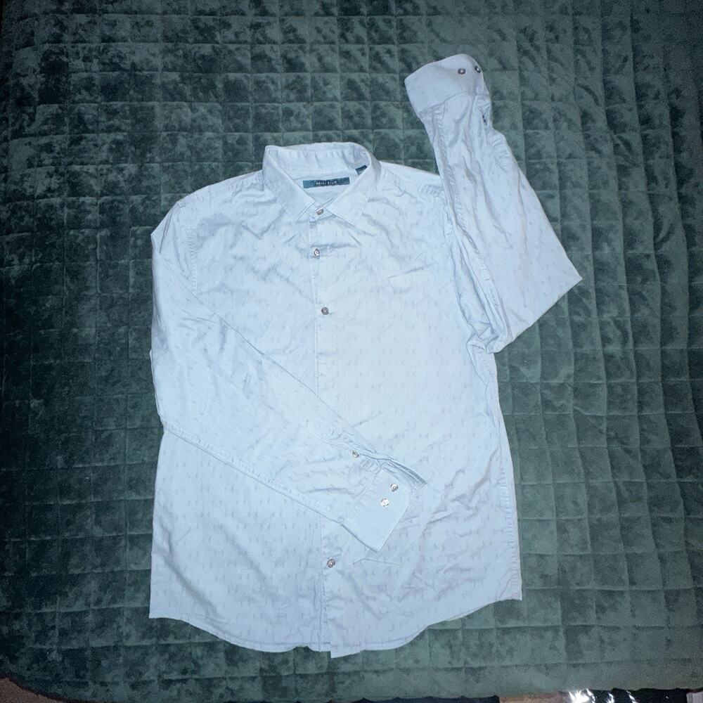 Perry Ellis Mens Long Sleeve Collared Shirt Medium (M) Blue‎ Office Casual
